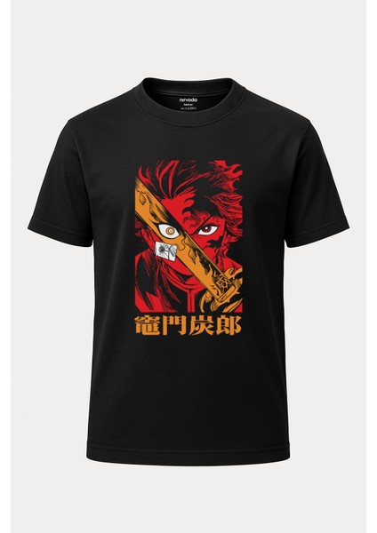 Tanjiro Kamado Baskılı Demon Slayer Tişört - Siyah Anime T-Shirt