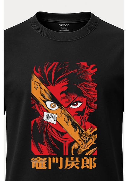 Tanjiro Kamado Baskılı Demon Slayer Tişört - Siyah Anime T-Shirt fırsatları