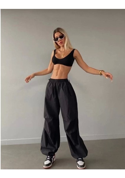 Kadın Cepli Paraşut Pantalon - Siyah