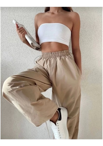 Kadın Cepli Paraşut Pantalon - Bej