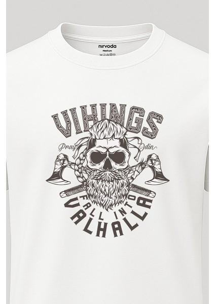 Viking Valhalla Kurukafa Baskılı Tişört - Uzun T-Shirt fırsatları