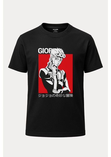 Giorno Giovanna Jojos Bizarre Siyah Tişört - Baskılı Uzun T-Shirt