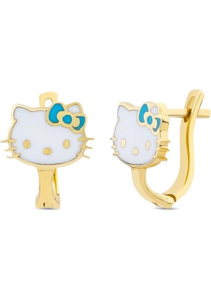 14 Ayar Blue Hello Kitty Tasarım Çocuk Altın Küpe