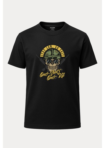 One Shot Kurukafa Baskılı Tişört - Uzun T-Shirt