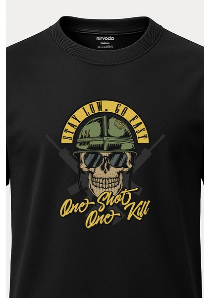 One Shot Kurukafa Baskılı Tişört - Uzun T-Shirt fırsatları