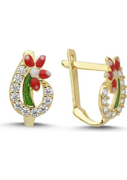 14 Ayar Taşlı Flower Tasarım Çocuk Altın Küpe