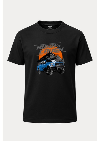Unisex Road Off Araba Baskılı Tişört - Uzun T-Shirt