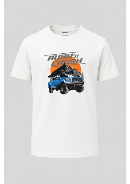 Unisex Road Off Araba Baskılı Tişört - Uzun T-Shirt