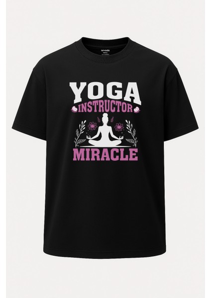 Oversize Pembe Yoga Miracle Unisex Siyah Tişört