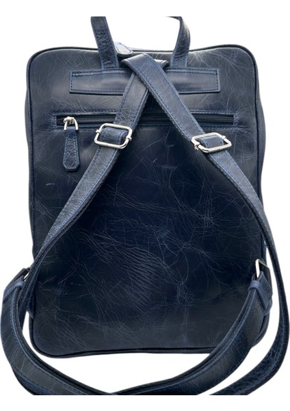 Crazy Eskitme Deri Unisex Sırt Çantası - Lacivert modelleri