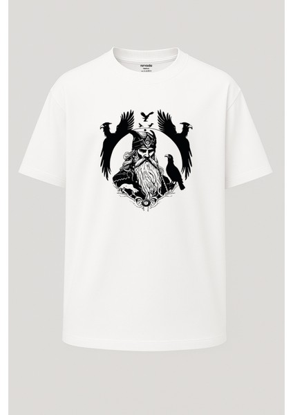 Oversize Odin Kuzgunları Unisex Beyaz Tişört
