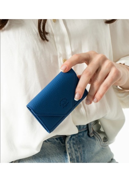 Hakiki Deri Unisex Akordiyon Kartlık - Mat Saks Mavi modelleri
