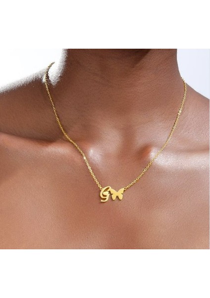 Kelebek Harf Model 14 Ayar Altın Kolye