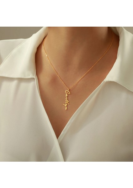 Dikey Isimli 14 Ayar Altın Kolye