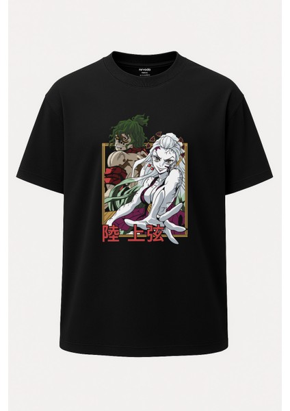 Oversize Daki ve Gyutaro Demon Slayer Unisex Siyah Tişört