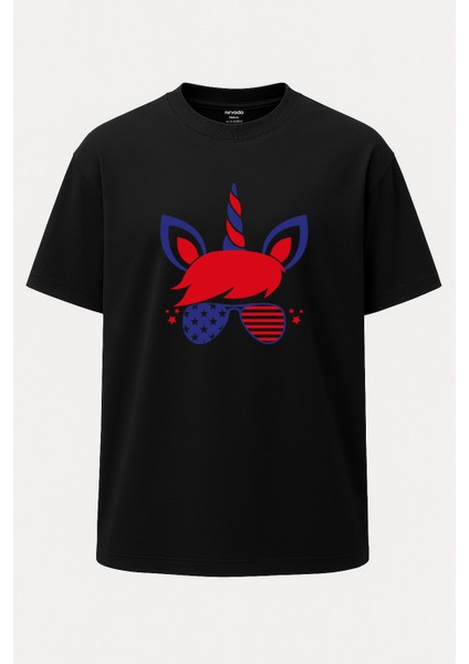 Oversize Amerikan Unicorn Unisex Tişört