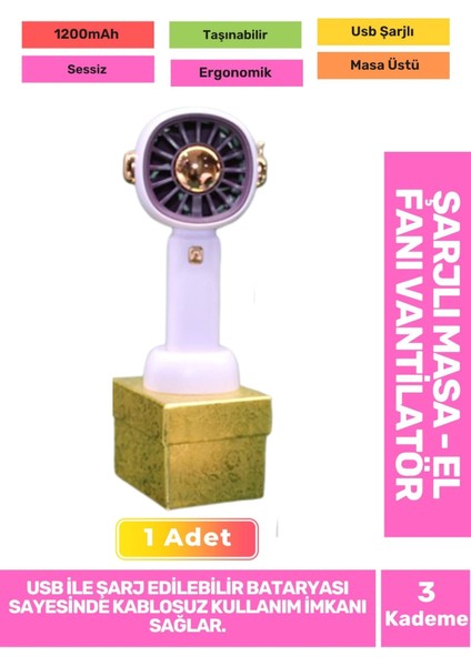 3 Kademeli Ultra Sessiz Hafif Kablosuz 1200MAH Pervaneli Taşınabilir USB Şarj Masa El Fan Vantilatör