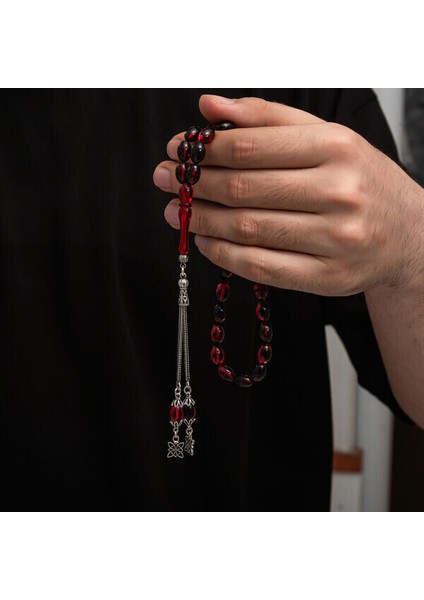 Sıkma Kehribar 925 Ayar Gümüş Tesbih