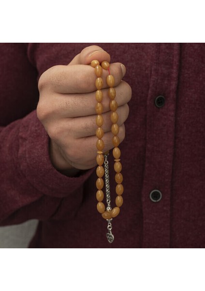 Arpa Sıkma Kehribar 925 Ayar Gümüş Tesbih