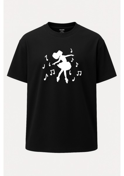 Oversize Müzik ve Dans Baskılı Unisex Tişört