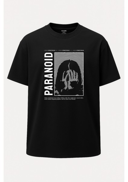 Oversize Paranoid Paranormal Baskılı Unisex Siyah Tişört