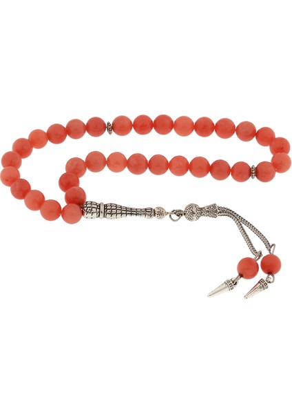 Doğal Taşlı Pembe Yeşim Taşlı Gümüş Tesbih