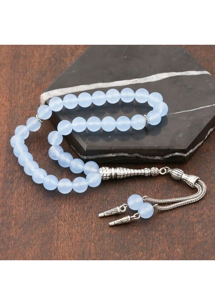 Doğal Taşlı Mavi Yeşim Taşlı Gümüş Tesbih