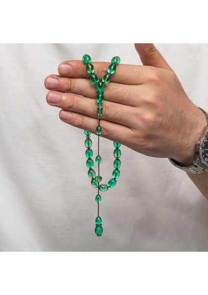 Sıkma Kehribar 925 Ayar Gümüş Tesbih