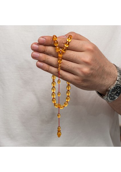 Sıkma Kehribar 925 Ayar Gümüş Tesbih