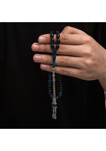 Sıkma Kehribar 925 Ayar Gümüş Tesbih