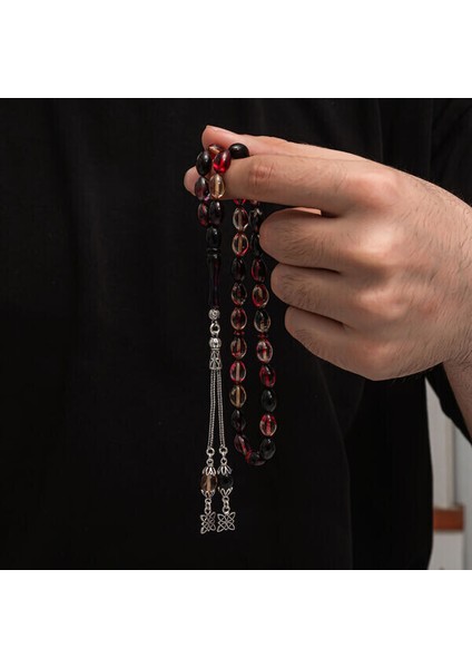 Sıkma Kehribar 925 Ayar Gümüş Tesbih