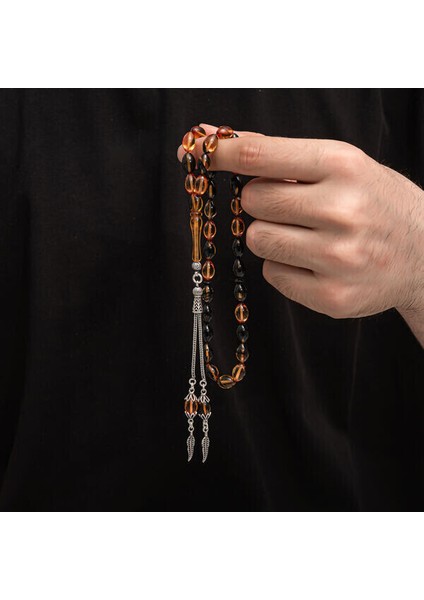 Sıkma Kehribar 925 Ayar Gümüş Tesbih