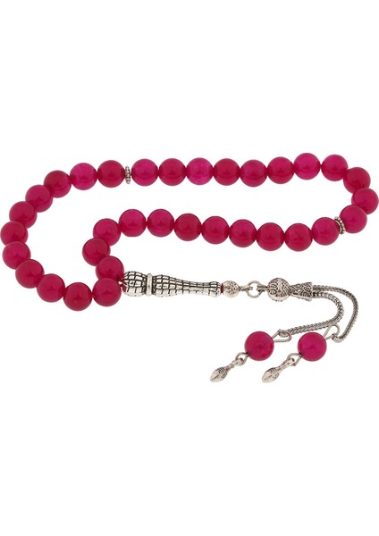 Doğal Taşlı Yeşim Taşlı Gümüş Tesbih