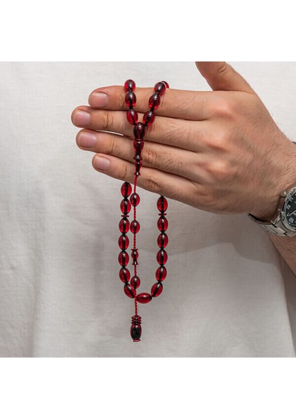 Sıkma Kehribar 925 Ayar Gümüş Tesbih