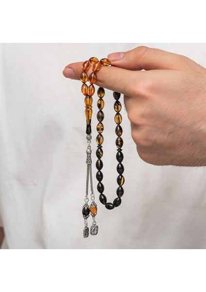 Sıkma Kehribar 925 Ayar Gümüş Tesbih