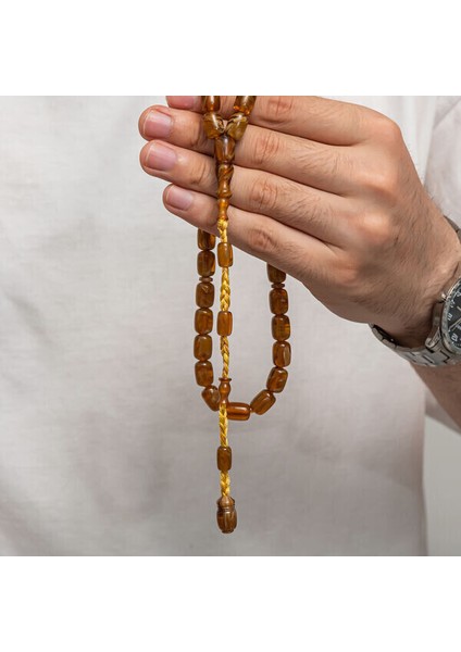 Sıkma Kehribar 925 Ayar Gümüş Tesbih