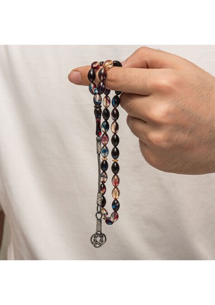 Sıkma Kehribar Kazaz Püsküllü 1000 Ayar Gümüş Tesbih