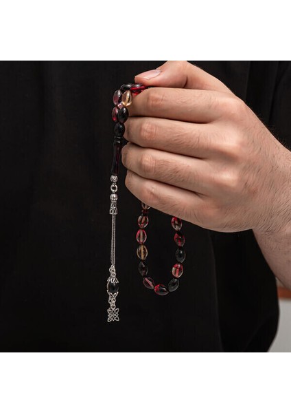 Sıkma Kehribar 925 Ayar Gümüş Tesbih