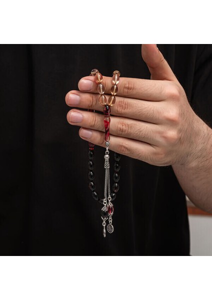 Sıkma Kehribar 925 Ayar Gümüş Tesbih