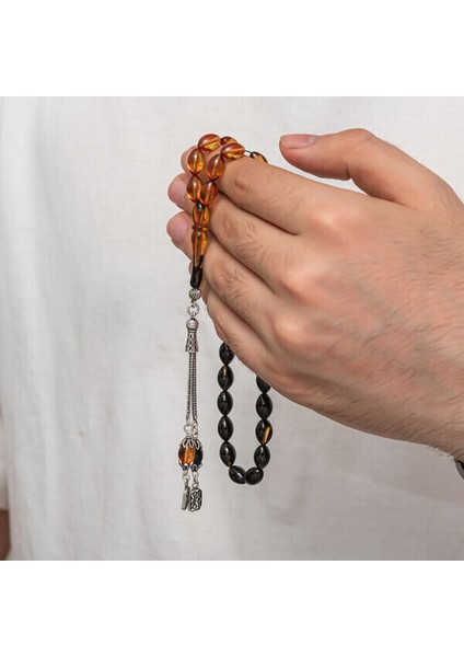 Sıkma Kehribar 925 Ayar Gümüş Tesbih