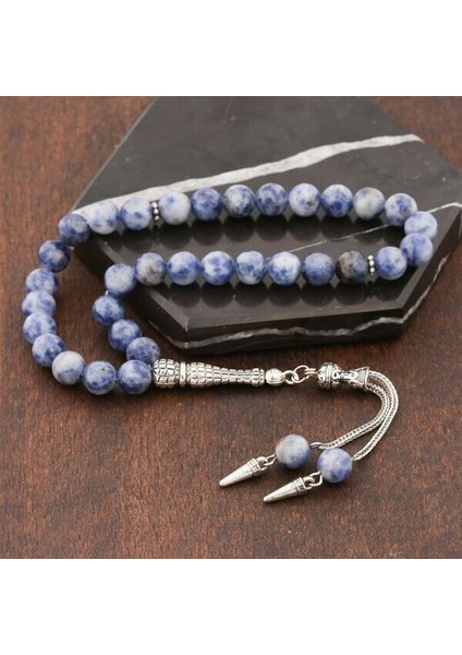 Doğal Taşlı Sodalit Taşlı Gümüş Tesbih