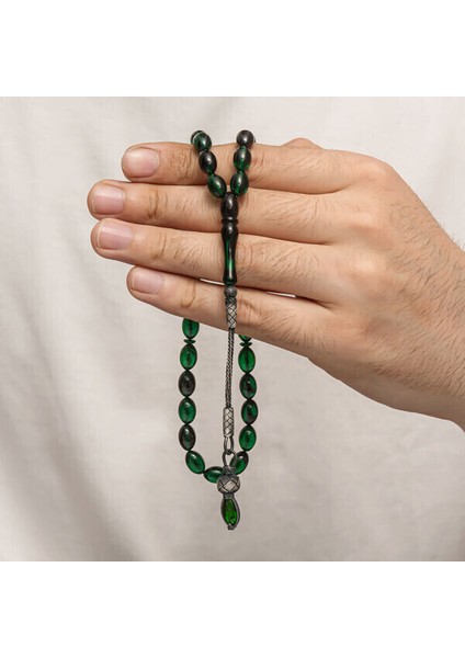 Sıkma Kehribar 925 Ayar Gümüş Tesbih