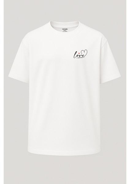 Oversize Love Minimal Kalp Baskılı Unisex Tişört