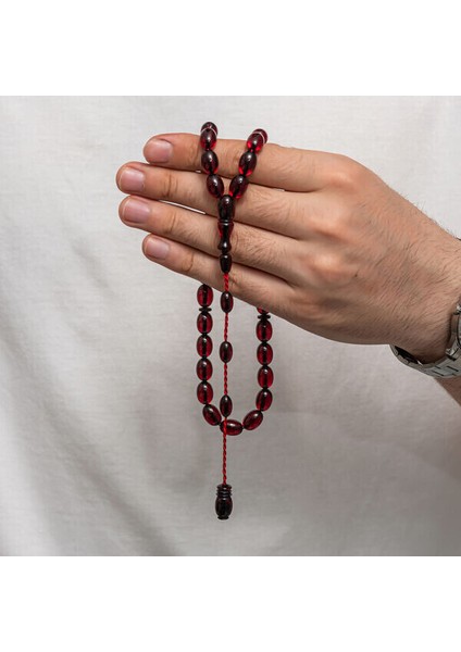 Sıkma Kehribar 925 Ayar Gümüş Tesbih