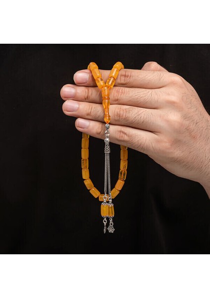 Sıkma Kehribar 925 Ayar Gümüş Tesbih