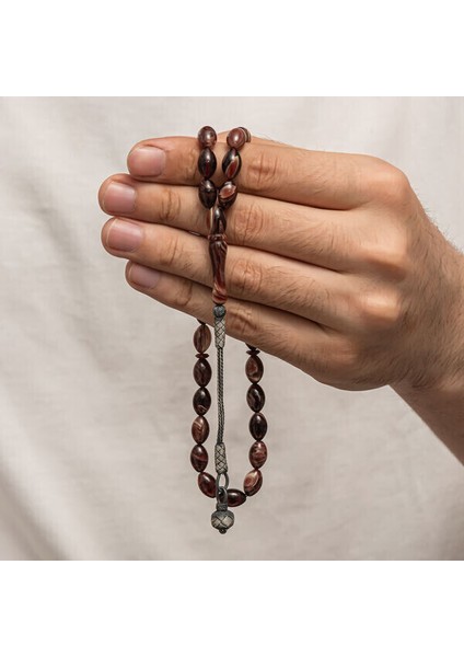 Sıkma Kehribar Kazaz Püsküllü 1000 Ayar Gümüş Tesbih