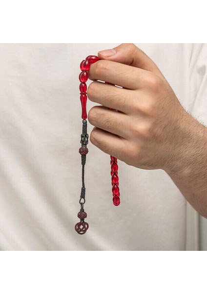 Sıkma Kehribar Kazaz Püsküllü 1000 Ayar Gümüş Tesbih