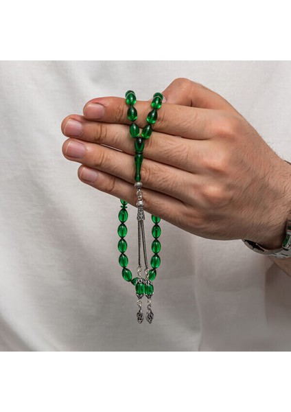 Sıkma Kehribar 925 Ayar Gümüş Tesbih