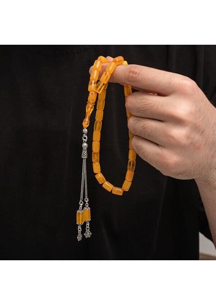 Sıkma Kehribar 925 Ayar Gümüş Tesbih