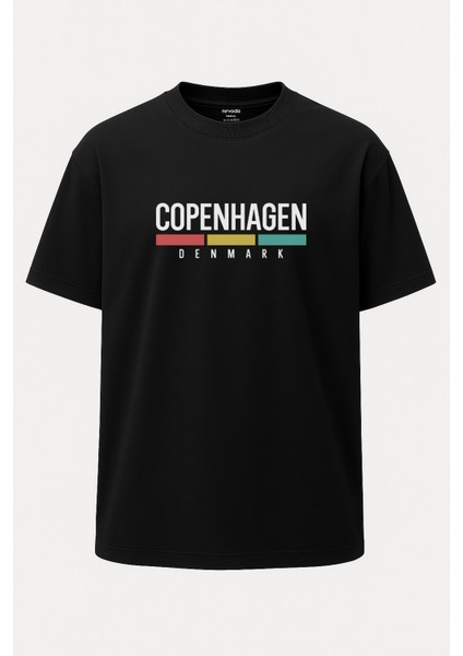 Oversize Kopenhag Danimarka Baskılı Unisex Tişört